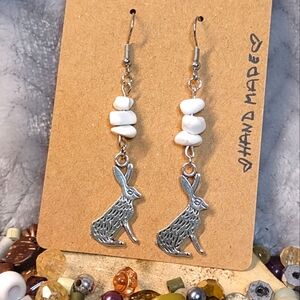 Howlite White Rabbit Charm Artisan Earrings